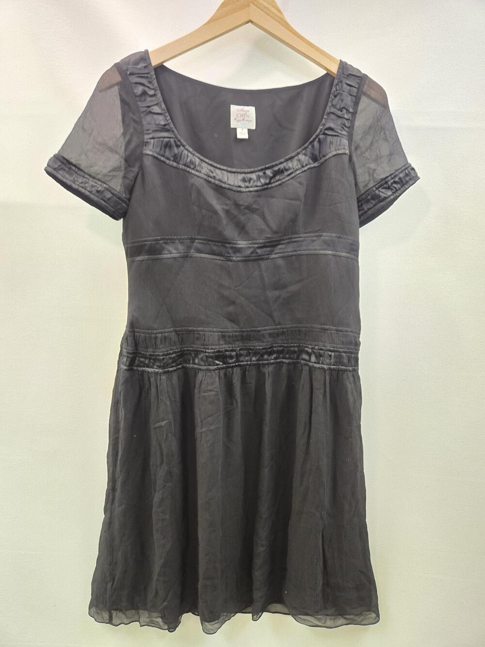 Suzi Chin Maggy Boutique Dress Womens 8 Black Silk Short Sleeve Cocktail